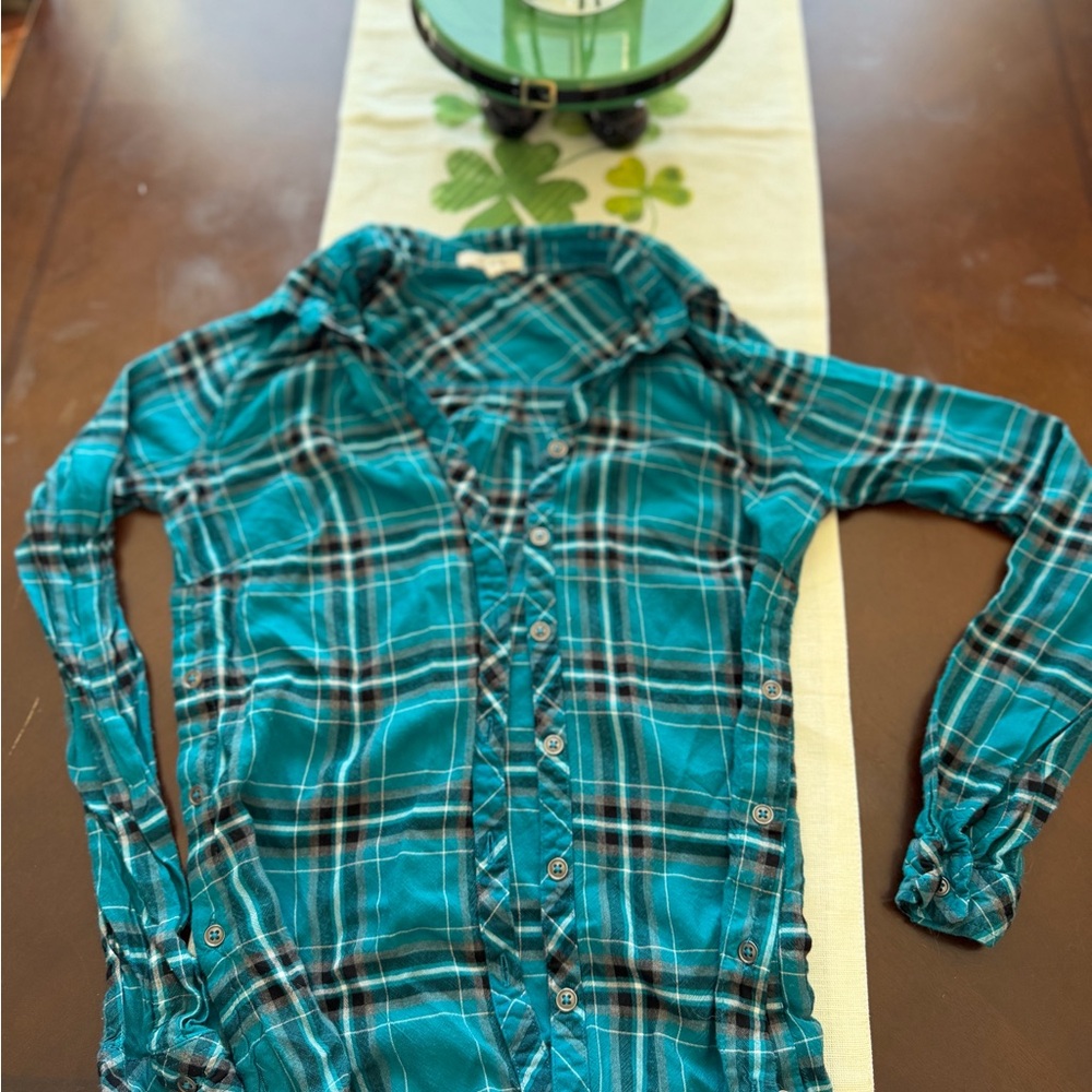 Maurices Teal and Black Plaid Shirt